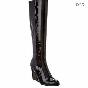 Black Patent Knee-High Wedge Boot - Women